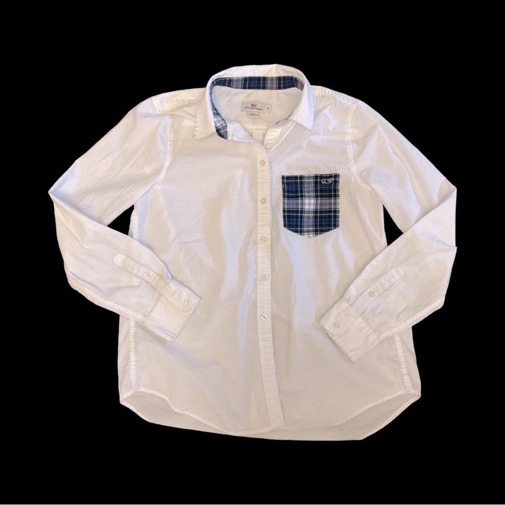 JUNIORS VINEYARD VINES BUTTON DOWN SIZE 12 WHITE AND PLAID